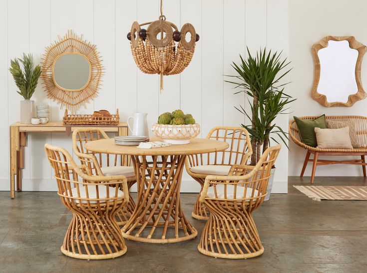 Modern Rattan Cane Chair and Table Set